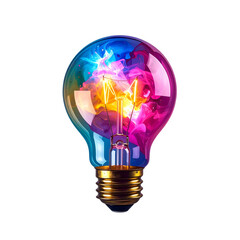  a colorful glowing idea bulb lamp, isolated design element on transparent background, visualization of brainstorming, bright idea 