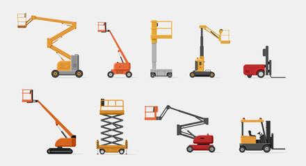 Industrial mechanical lifts or scissors lift platform. Vector illustration set icon