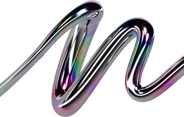Abstract Iridescent Metallic Curve Shape on Transparent Background Digital Art