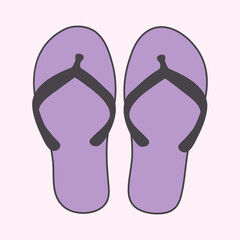 Two purple flip flops with black straps are shown. It is a simple, colorful illustration. The background is light. The art style appears to be a Y2K cartoon style.