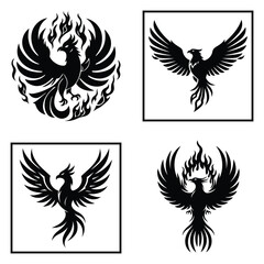 Stylized Phoenix Silhouettes with Flames