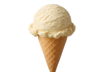 Vanilla ice cream cone with creamy frozen scoop in classic waffle cone isolated on white background ideal for summer dessert menu food illustration or culinary concept