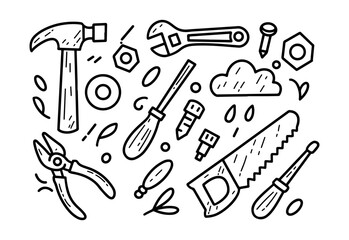 background from many tools isolated on white background