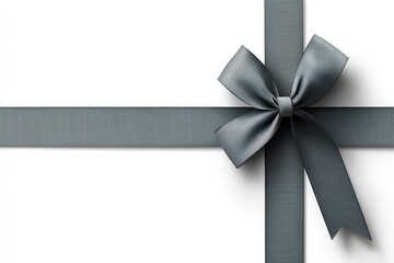 Gray ribbon with bow top view, elegant gift wrapping for greeting cards and invitations