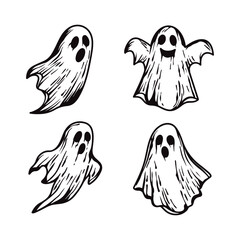 Hand drawn halloween ghost isolated on white background