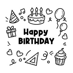 Hand drawn happy birthday isolated on white background