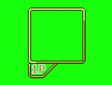 player one shiny golden frame in pixel art style with green screen background