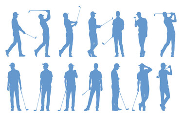 Fototapeta premium golf player silhouette set. collection of golf player in pose.