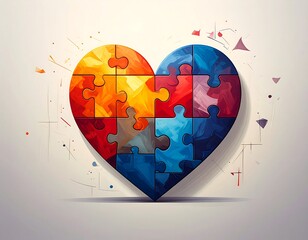 A colorful heart composed of puzzle pieces, on a light background
