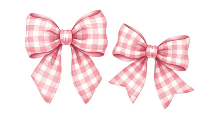 Two charming pink gingham bows isolated on transparent background, perfect for adding a touch of sweetness and vintage flair to any project