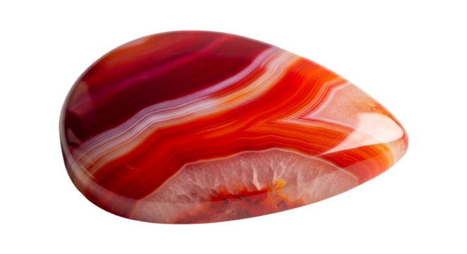 A captivating red agate gemstone isolated on transparent background, showcasing its vibrant color and intricate banded pattern with natural beauty