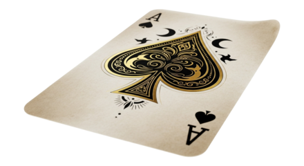 Ace of spades playing card with vintage design isolated on transparent background, symbol of luck and fortune in games