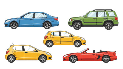 Set of Car Contours Vector Illustration &ndash; Different Vehicle Models in Outline Style