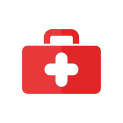 Obraz premium Red First Aid Kit Icon with White Cross Symbol.