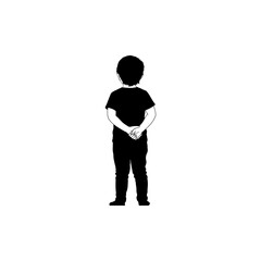 Illustration of a young child standing with hands clasped behind their back view silhouette