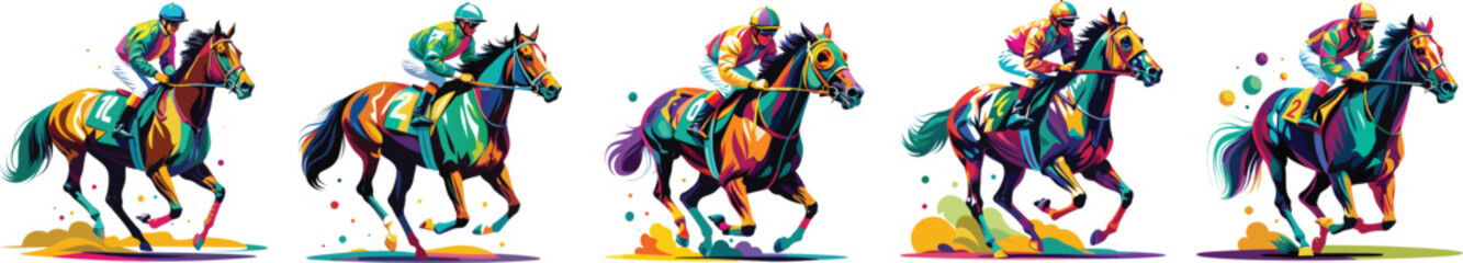 Vibrant abstract horse race with jockey in motion