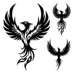 Dynamic Phoenix Minimalist Silhouette Designs