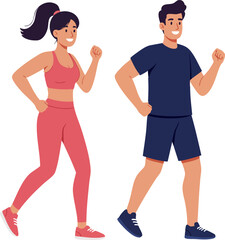 Flat Illustration of Man and Woman Doing Light Exercise Activity Illustration