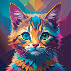 Vibrant Geometric Cat Portrait