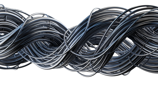 3d icon of tangled metal wire isolated on transparent background abstract industrial cable or electrical cord