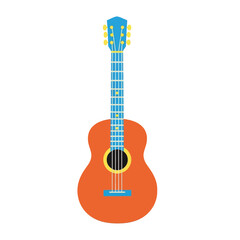 Fototapeta na wymiar Acoustic guitar illustration with orange body and blue neck design.