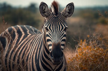 Naklejka premium Wildlife close-up of a striped animal with natural background and distinctive pattern