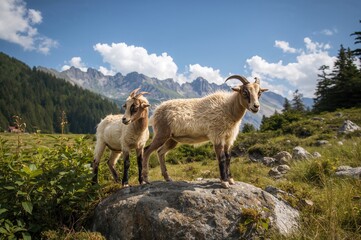 Naklejka premium Juvenile goats on rugged terrain