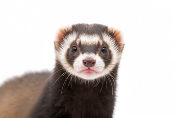 Fototapeta premium Adorable juvenile ferret against a plain white backdrop
