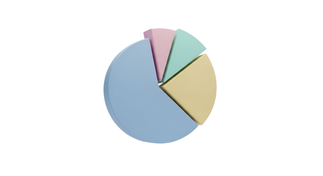 3d icon of pastel pie chart showing business statistics isolated on transparent background, indicating market share and growth