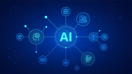 Artificial Intelligence Background With Brain Chipset And Networking Nodes Showing Data Analysis Automation And Connected Tech Innovation For Futuristic Secure Cyber Semiconductor and Big Data Concept