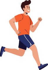 Cartoon Style Running Man in Orange Shirt Exercising Sport Illustration