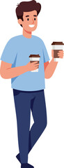 Modern Flat Illustration Man Holding Coffee Cup in Hand Character