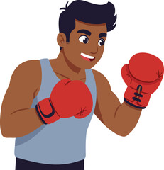 Flat Style Detailed Boxer with Red Glove Sport Character Illustration