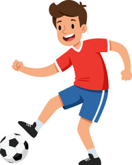 Cartoon Style Cheerful Boy Playing with Soccer Ball Sports Illustration