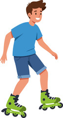 Flat Illustration of Smiling Boy Roller Skating Adventure and Sport Activity
