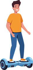 Stylish Smiling Man Illustration Riding Electric Hoverboard for Personal Transportation