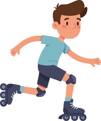 Cartoon Style Active Boy Rollerblading Sport Activity Character Illustration