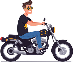 Cartoon Style Man Riding Motorcycle on Road Trip Adventure Illustration