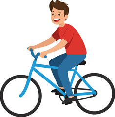 Happy Cartoon Man Riding a Bicycle Outdoor Sport Recreation Illustration