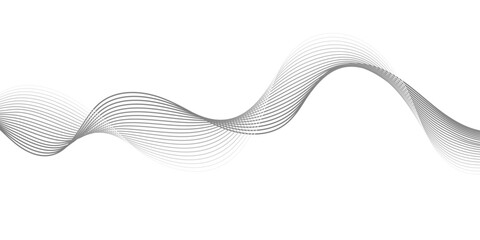 Minimal abstract wave background with smooth grey curved lines on white surface. Elegant flowing motion concept, modern design template for banner, wallpaper, or presentation use.