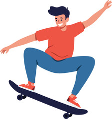 Colorful Flat Illustration of a Joyful Man Performing Skateboarding Trick