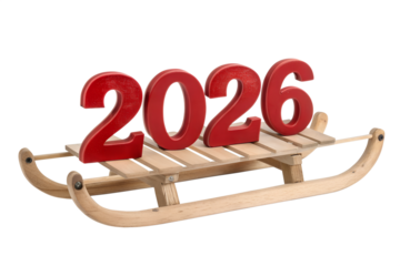 Wooden Sled Carrying Bold Red 2026 Numbers