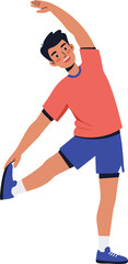 Flat Young Man Stretching Exercise Illustration for Fitness Lifestyle