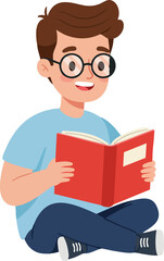 Cartoon Style Reading Boy with Book Character Education Illustration