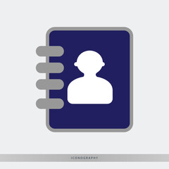 Modern address book icon with person silhouette for contact management apps and user interface design, simple and clean with a professional aesthetic appeal