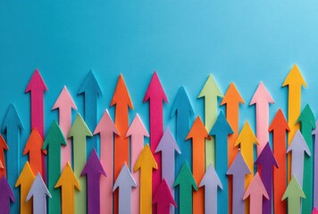 Colorful Upward Arrows in Various Sizes and Bright Shades on Blue