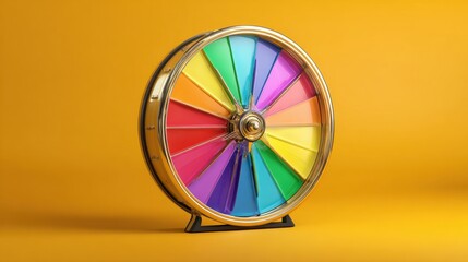 Colorful Wheel of Fortune with Bright Segments and Gold Frame on Yellow