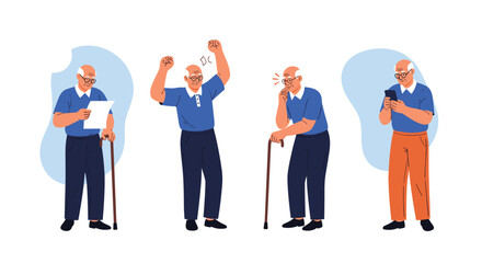 Obraz premium Elderly men in various poses and expressions depicting emotions.