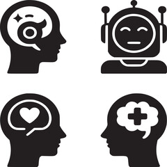 Collection of head profiles featuring thoughts, artificial intelligence, love, and positivity icons