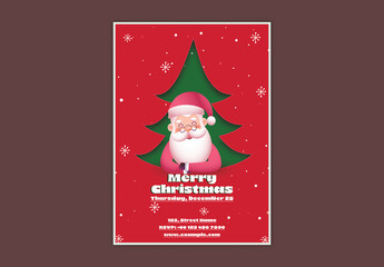 Merry Christmas Party Editable Flyer Template with Cute Santa Claus and Xmas Tree in Red and Green Color Design.